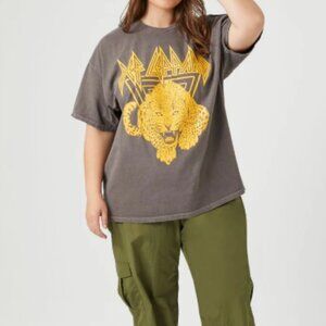 Def Leppard Oversized Graphic T-Shirt 100% Cotton - Size XL in Taupe & Yellow